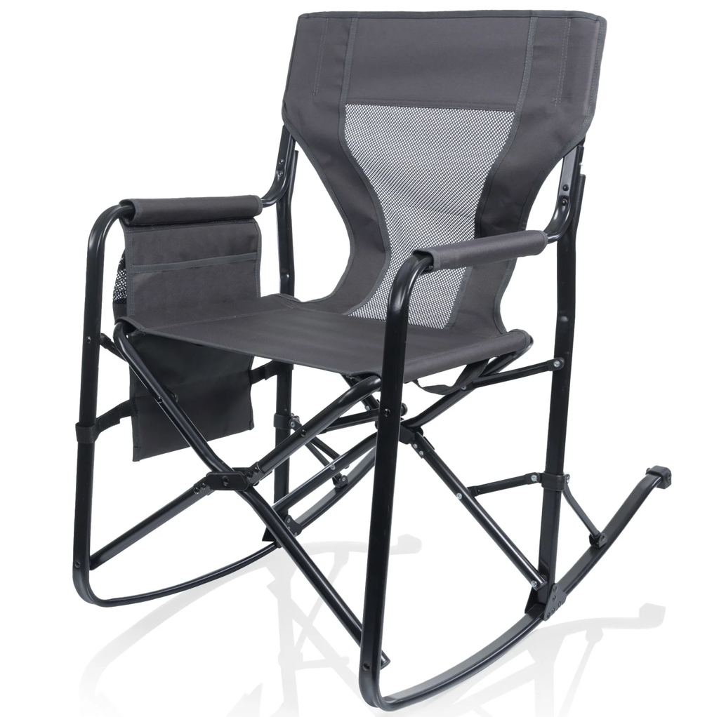 Silla De Camping Oniva Mecedora Woodland Portatil Plegable Con Portavaso Y Bolsillos Negro