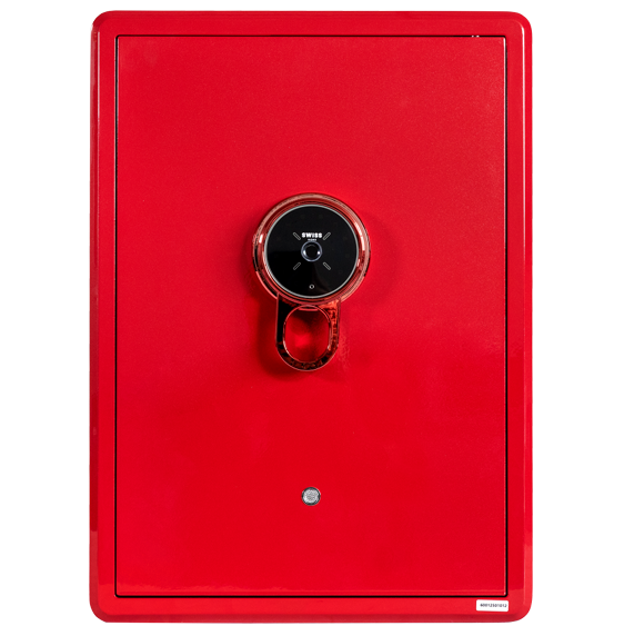 Caja Fuerte Swiss Home Digital 60x42x36 Cm Huella Dactilar Y Contraseña Con 2 Estantes Y Cajon Rojo