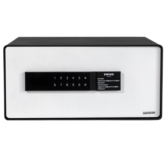 Caja Fuerte Swiss Home Hotel Digital 20x42x37 Cm Sistema De Cierre Motorizado Con Pantalla LED Blanco