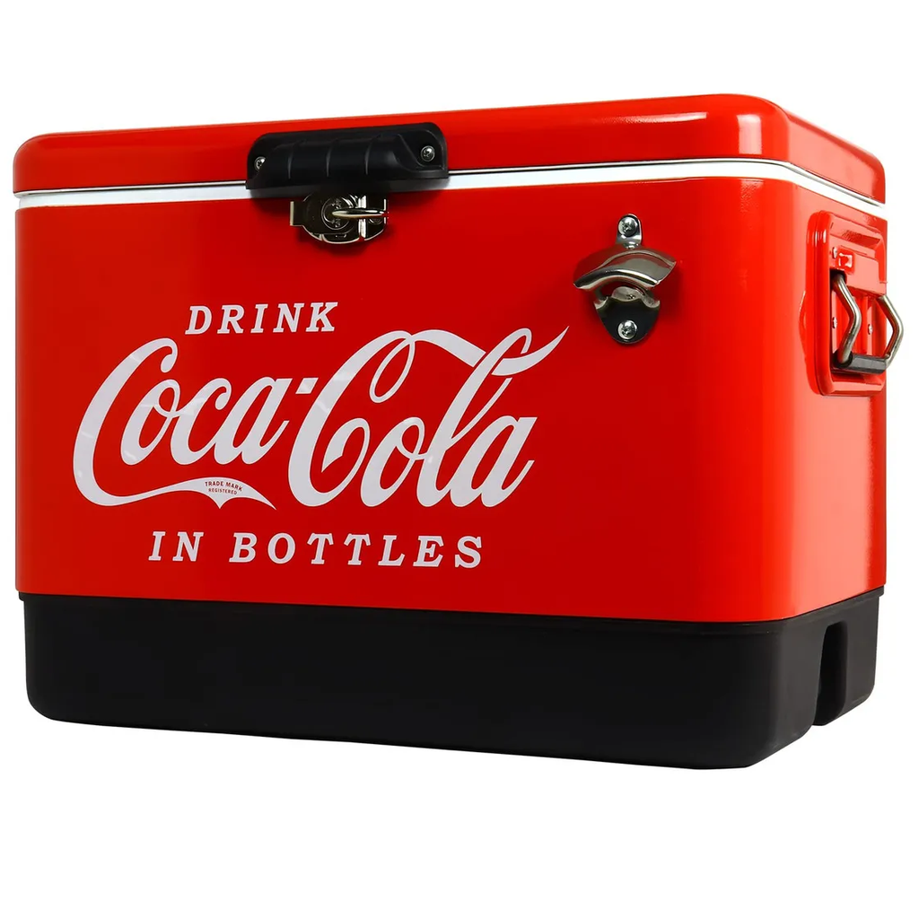 Cava CocaCola 51 Lts 54 Qt 85 Latas Con Asas Abridor De Botellas Y Drenaje Rojo