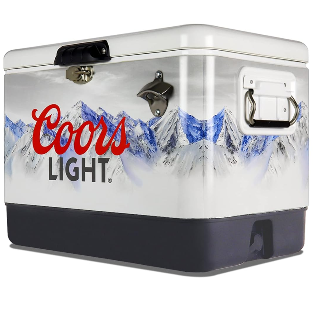 Cava Coors Light 51 Lts 54 Qt 85 Latas Con Asas Abridor De Botellas Y Drenaje Blanco Y Negro