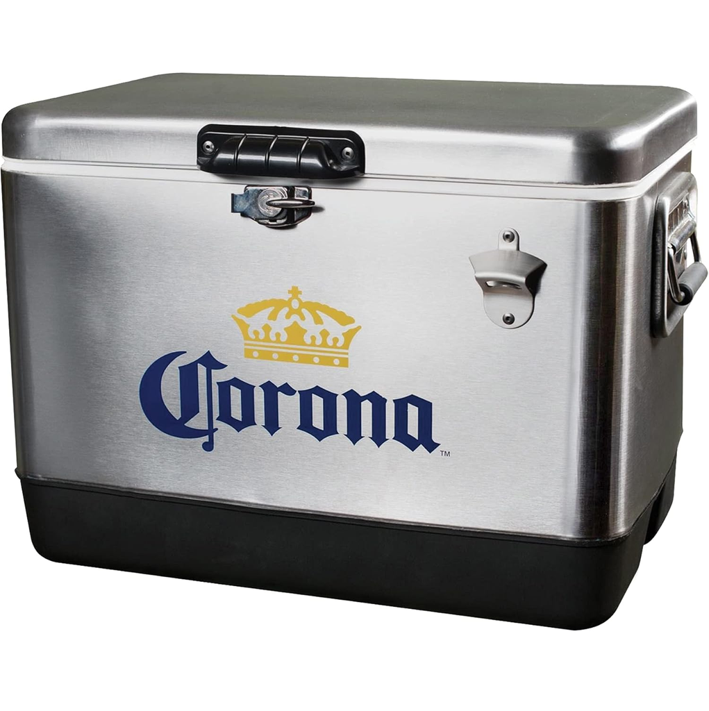 Cava Corona 51 Lts 54 Qt 85 Latas Con Asas Abridor De Botellas Y Drenaje Plateado