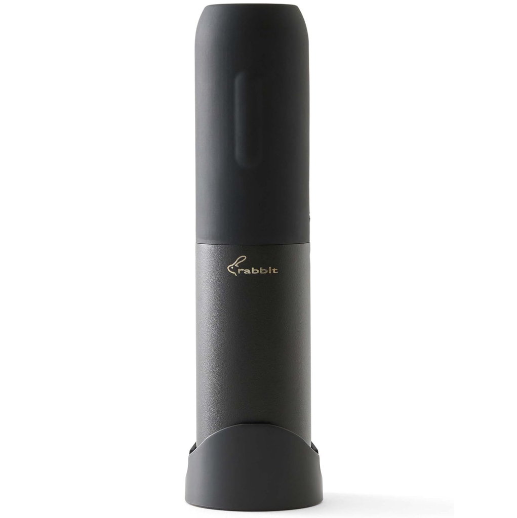 Abridor De Botellas Electrico Rabbit Compacto Recargable Con Base Y Cortador De Papel De Aluminio Negro