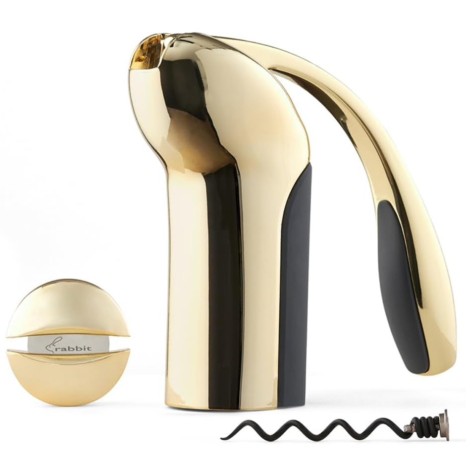 Sacacorcho Rabbit De Palanca Con Cortador De Papel De Aluminio Y Espiral Dorado