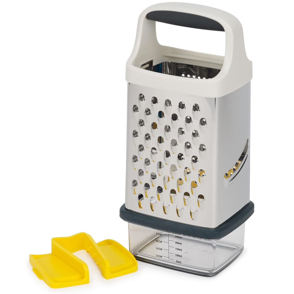 Rallador Joseph Joseph Mango Ergonomico Con Agarre De Precision Taza Y Tapa Acero y Transparente