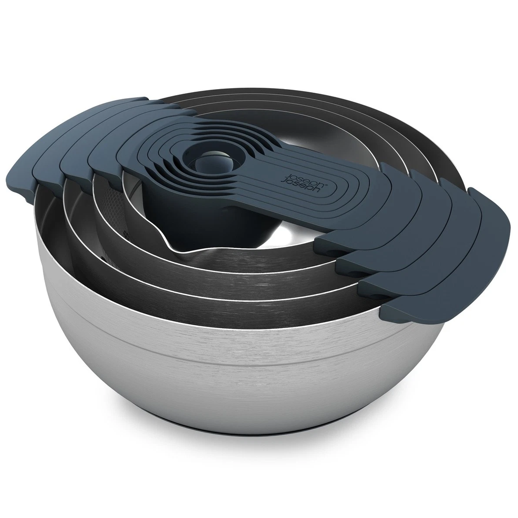 Juego De Utensilios De Cocina Joseph Joseph Para Mezclas 9 Pzas Con Cucharas Medidoras Bowls Tamiz Y Colador Acero