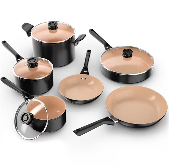 Juego De Ollas Ninja Extended Life 10 Pzas Antiadherente De Induccion Apto Para Horno Negro Y Beige