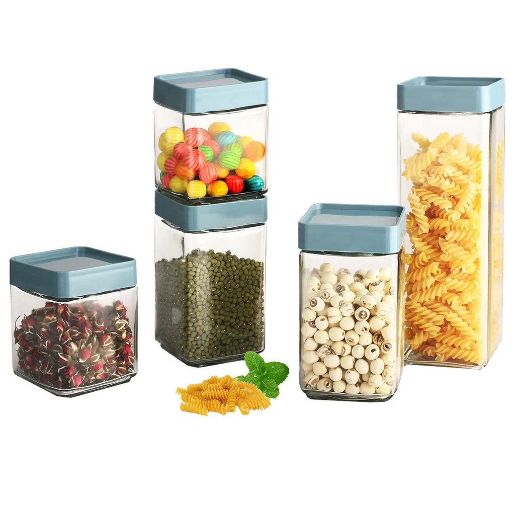 Juego De Envases Sujoya 5 Pzas Transparente Y Azul 