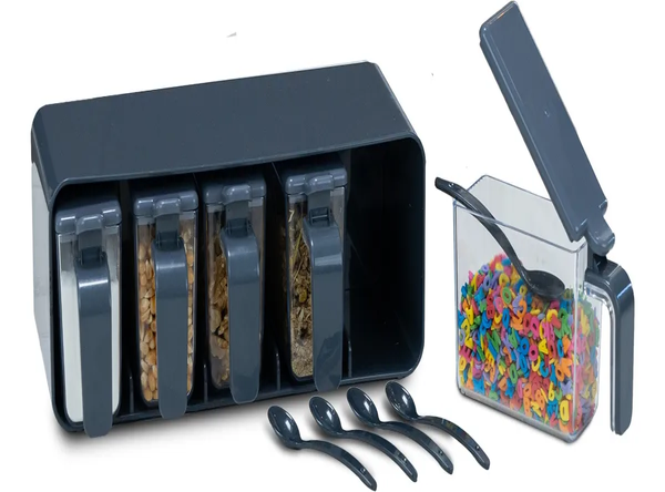 Organizador De Condimenteros Sujoya Con 5 Recipientes Y Cucharas Negro