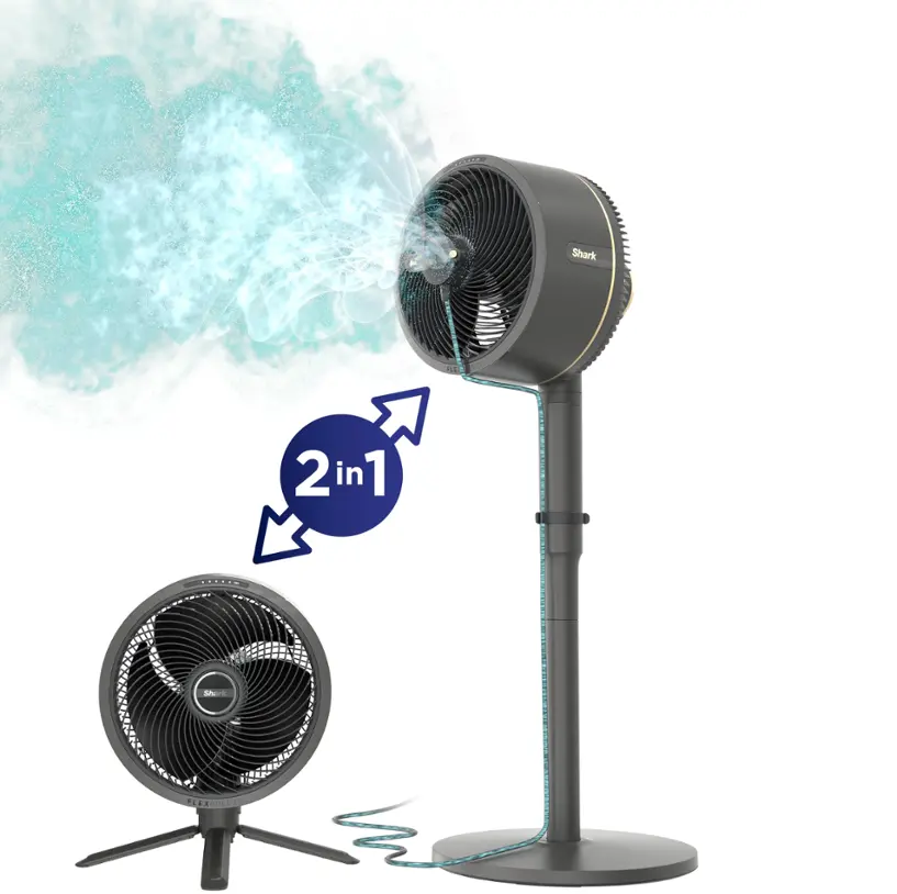 Ventilador 2 En 1 Shark Flexbreeze De Mesa Y Pedestal Recargable Portatil Con Acc InstaCool Mist Gris