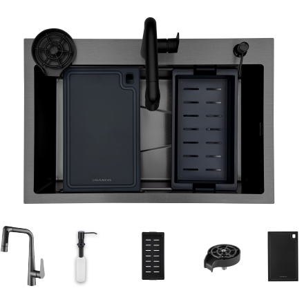 Fregadero Y Griferia Gasco 76 Cm Con Escurridor Enjuagador De Vaso Dispensador De Jabon Acero