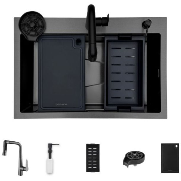 Fregadero Y Griferia Gasco 84 Cm Con Escurridor Enjuagador De Vaso Dispensador De Jabon Acero