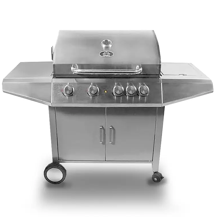 Parrillera A Gas Gas Mr Grill 4 Quemadores Hornilla Lateral Con Perillas Ruedas Estante Y Compartimento De Almacenamiento Acero