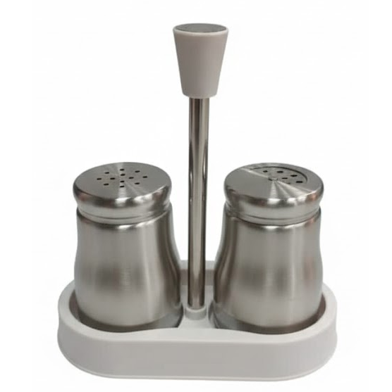 Set De Condimenteros Concepts Para Sal Y Pimienta Con Base 150 Ml 3 Pzas Acero Y Blanco