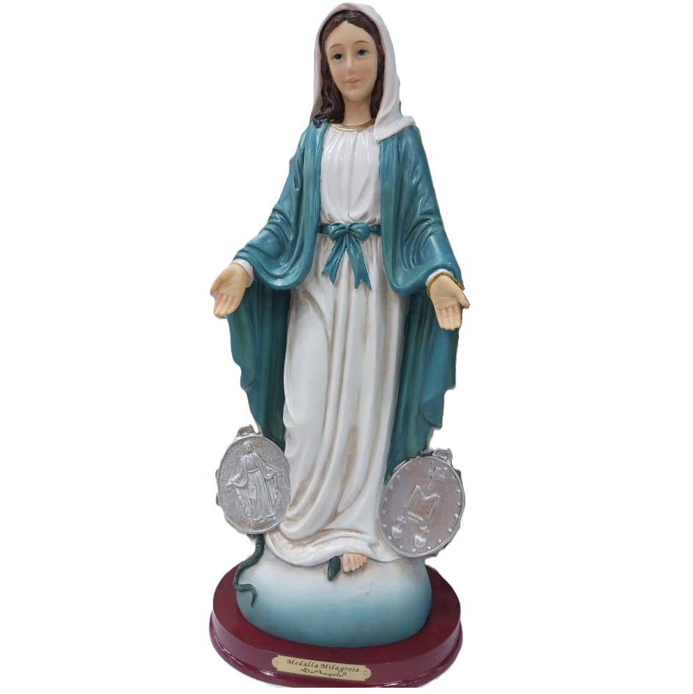 Figura Virgen La Milagrosa Di Angelo 41 Cm Blanco Y Azul