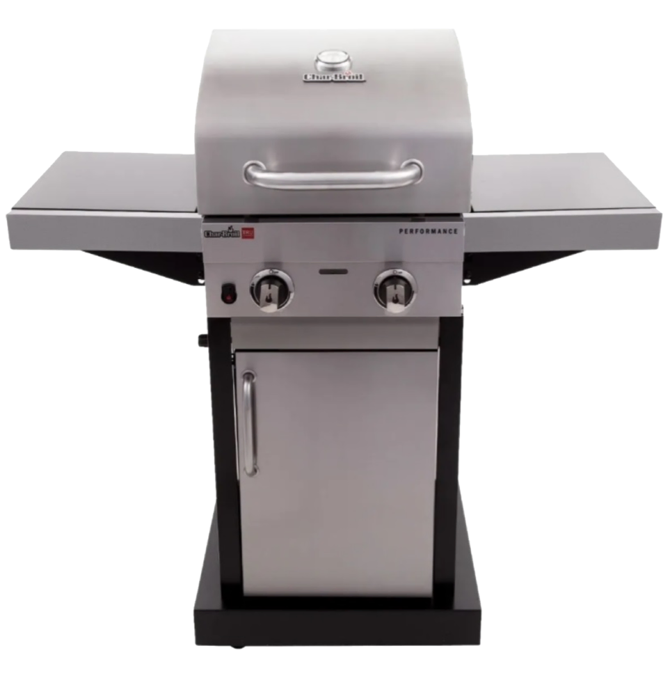 Parrillera A Gas Char-Broil 2 Quemadores Tru-Infrared Con Perillas Estantes Laterales Y Ruedas Acero Y Negro