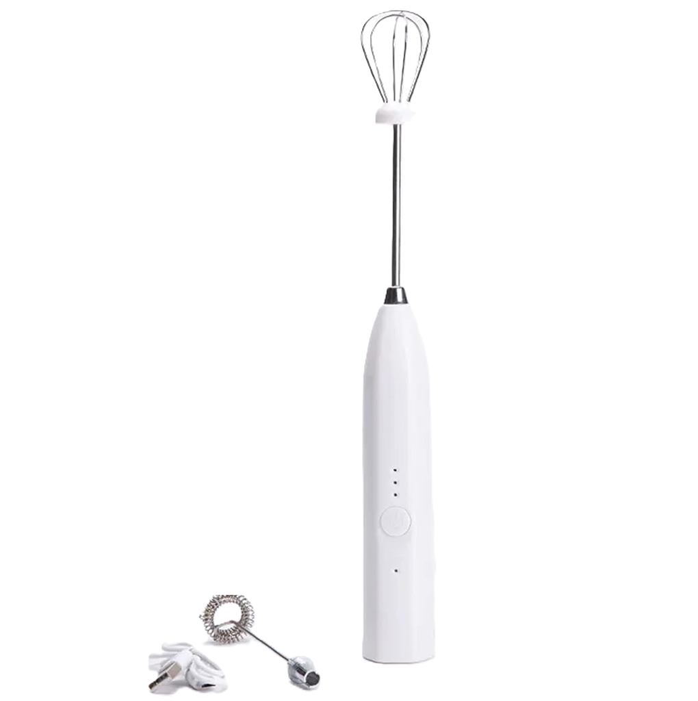 Espumador De Leche Electrico Ouslife 16 Cm Recargable Con 2 Cabezales Mezcladores Usb 3 Vel Blanco