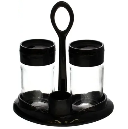 Set De Condimenteros Renga Con Base 105 Ml 3 Pzas Negro Y Transparente