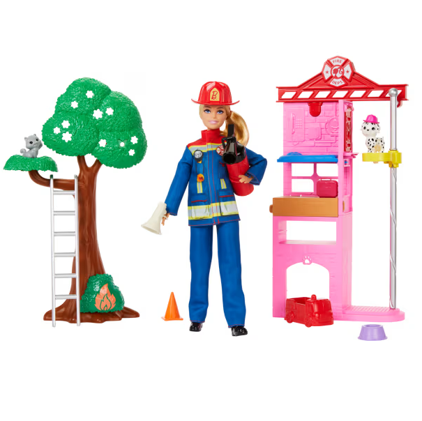 Muñeca Barbie Bombero Con Estacion De Bomberos 2 Mascotas y Mas De 10 Acc Multicolor