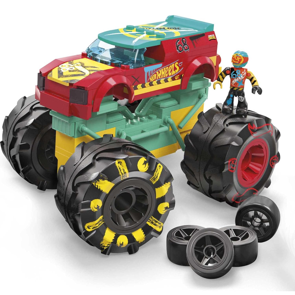 Camion De Carreras Hot Wheels Demo Derby Monster Trucks De Construccion 140 Pzas Rojo Verde Y Amarillo