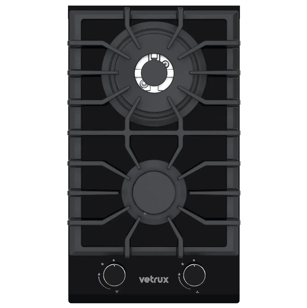 Tope A Gas 30 Cm Vetrux Reflecta Pro Con Perillas Quemadores Sabaf Vidrio Templado Negro