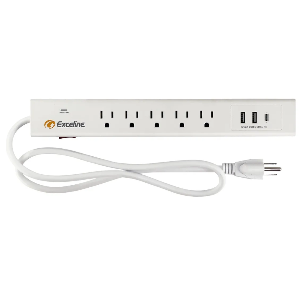 Regleta Exceline 5 Tomas 3 Puertos Smart USB A Y C 110V Blanco