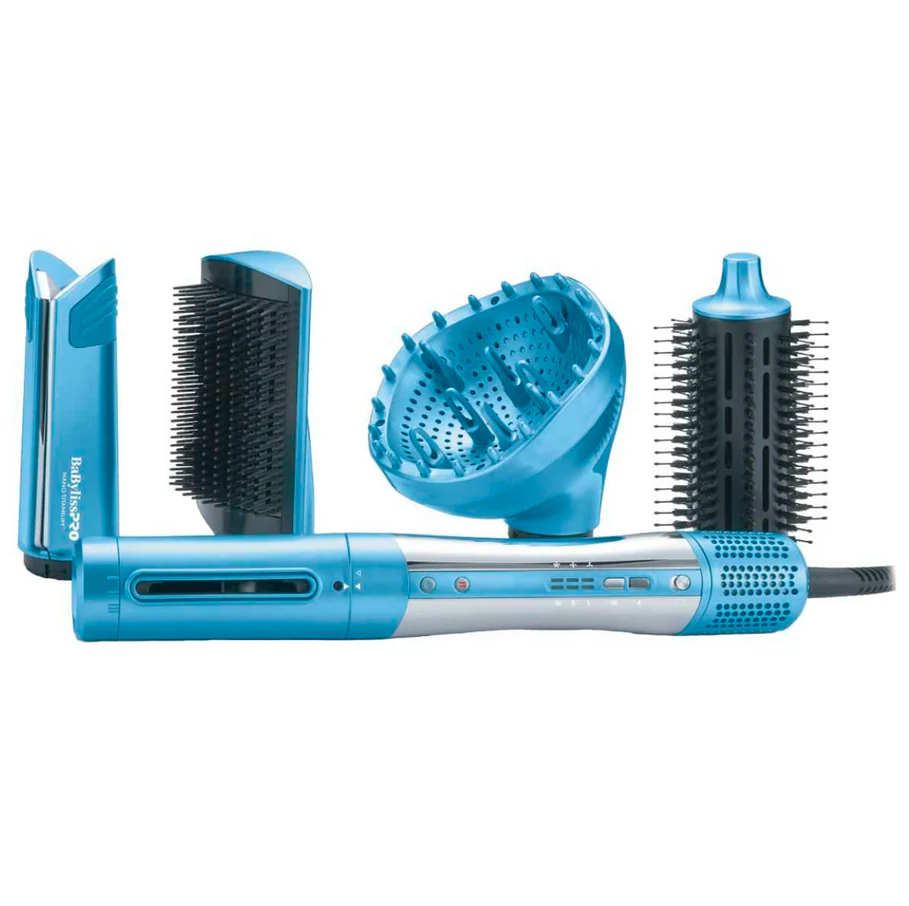 Multiestilizador BaByliss Pro Nano Titanium StyleSwitch Con Boquilla Alisadora Y De Secado Cepillos Y Difusor Azul
