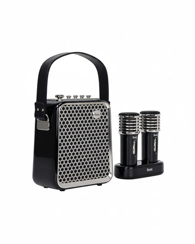 Maquina De Karaoke Divoom Songbird  Incluye 2 microfonos inalambricos Bluetooth De 50 W Negro