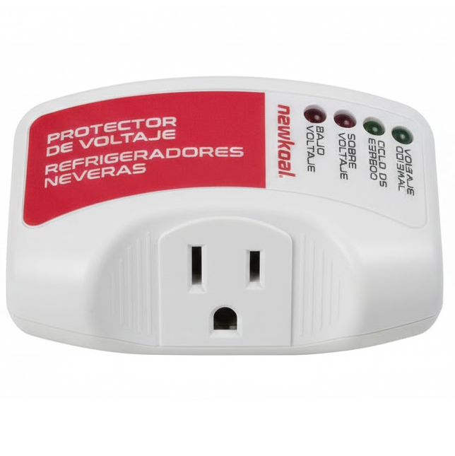 Protector De Voltaje Newkool Para Refrigeradores Y Neveras Alta Resistencia 1 Toma 15A 110V Blanco Y Rojo