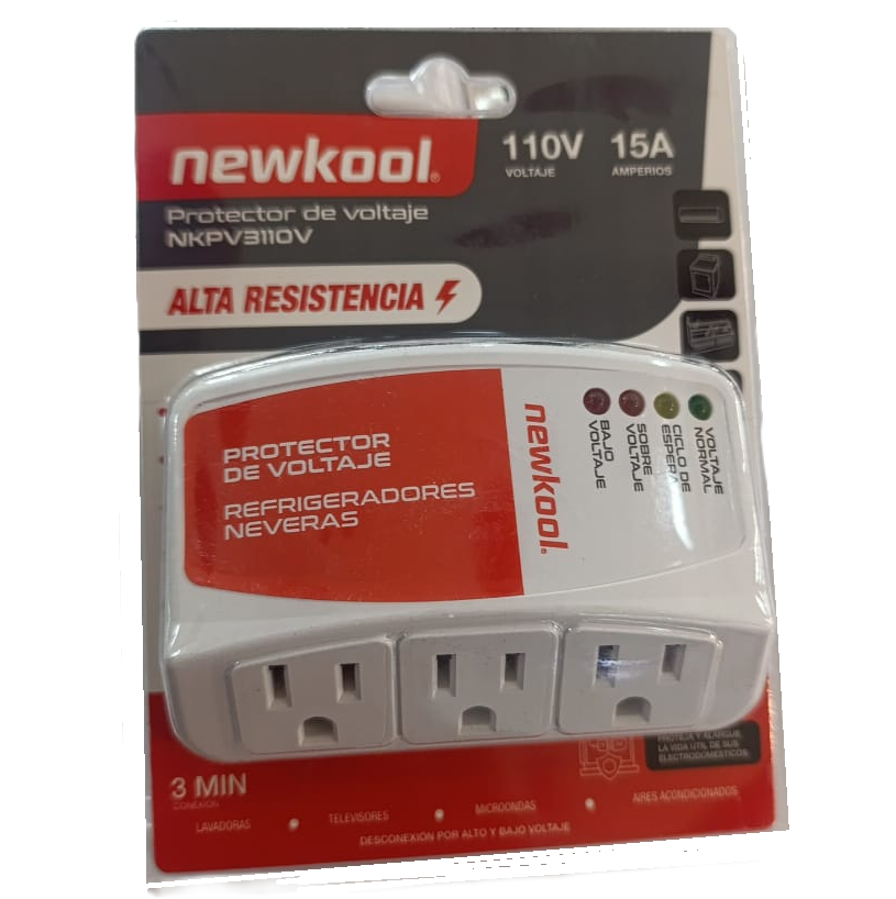 Protector Newkool Para Neveras Y Refrigeradores 3 Tomas 15A 110V Blanco