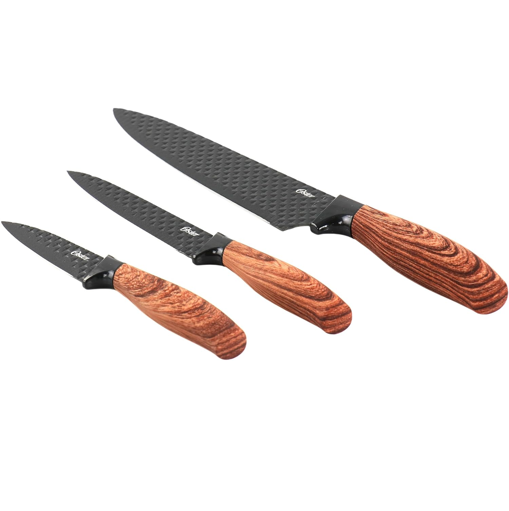 Juego De Cuchillos Oster Gunderson 3 Pzas Hojilla Texturizada Negro Y Marron