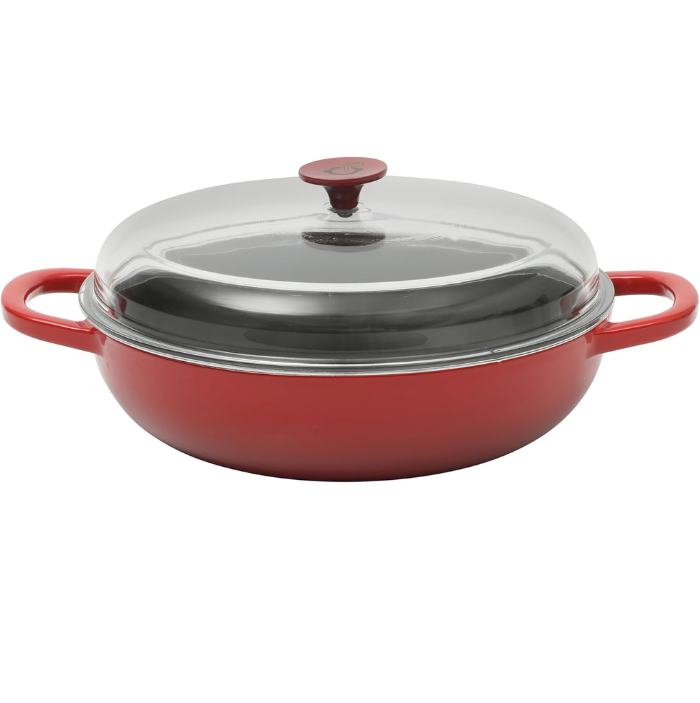 Sarten De Lasaña Crock Pot Artisan 33 Cm 4.7 Lts Con Tapa Y Asas Hierro Fundido De Induccion Rojo