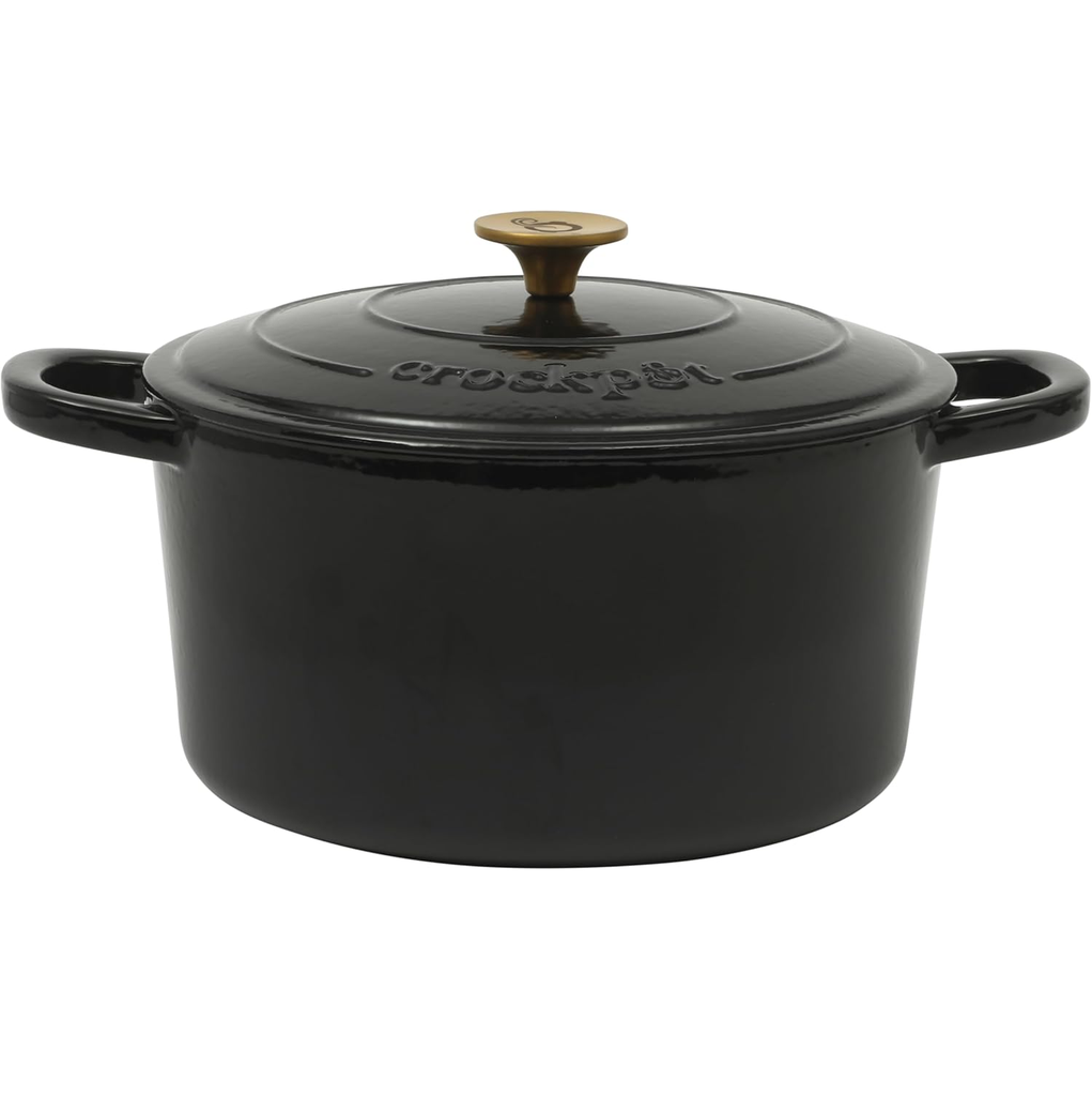 Olla Holandesa Crock Pot Artisan 6.6 Lts Con Tapa Y Asas Hierro Fundido De Induccion Negro