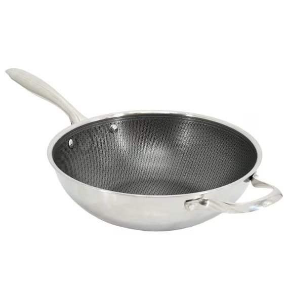 Wok Oster Modessa 28 Cm Interior Grabado Antiadherente De Induccion Acero