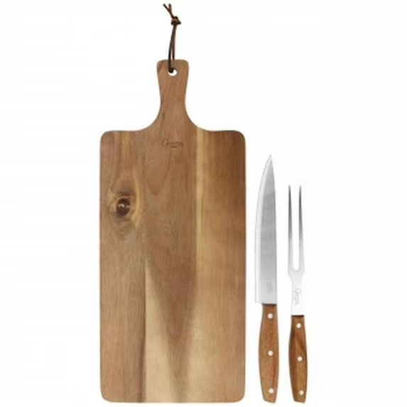 Tabla Para Servir Gibson Elite Gracious Dining 3 Pzas Madera De Acacia Con Tenedor Y Cuchillo Marron