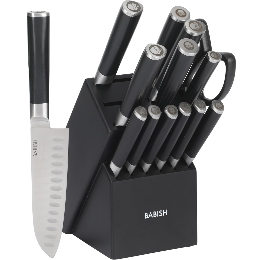 Juego De Cuchillos Babish 15 Pzas Cuchillas Forjadas De Espiga Con Base Acero Y Negro