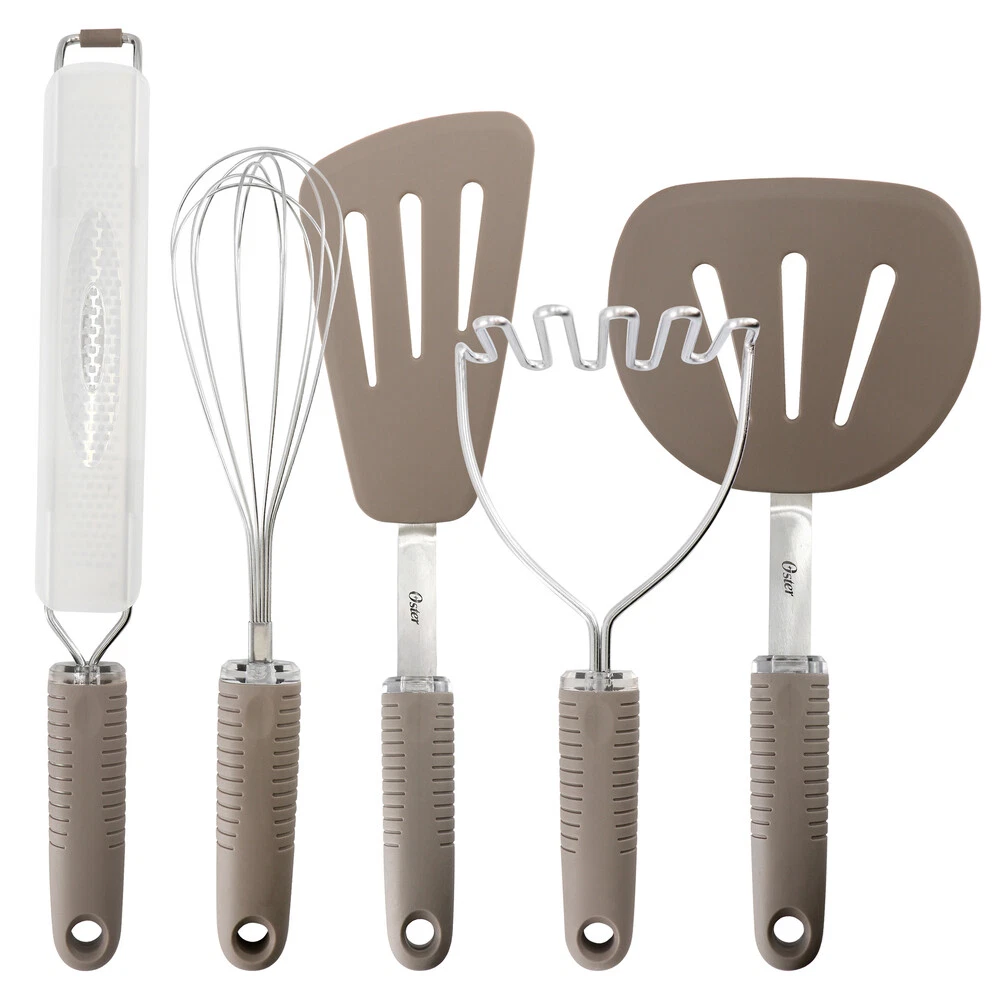 Juego De Utensilios De Cocina Oster Newcrest 5 Pzas Mango De Silicona Gris