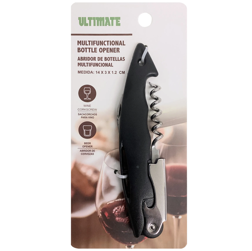 Sacacorchos Ultimate Multifuncion Con Abridor De Botellas Negro