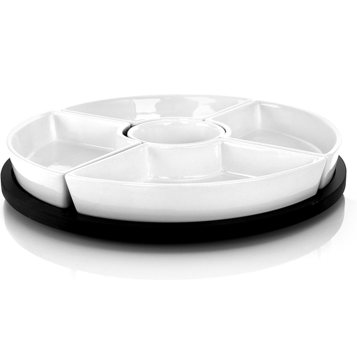 Bandeja De Pasapalos Gibson Elite 6 Pzas Circular Con Soporte De Madera Blanco Y Negro