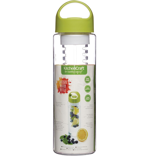 Botella De Agua Con Infusor Kitchencraft 500 Ml Camara Extraible Transparente Y Verde