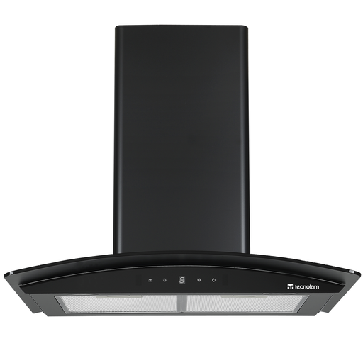 Campana De Pared 60 Cm Tecnolam Axia Nera Motor Doble Turbina Vidrio Curvo Luces MultiLed Negro