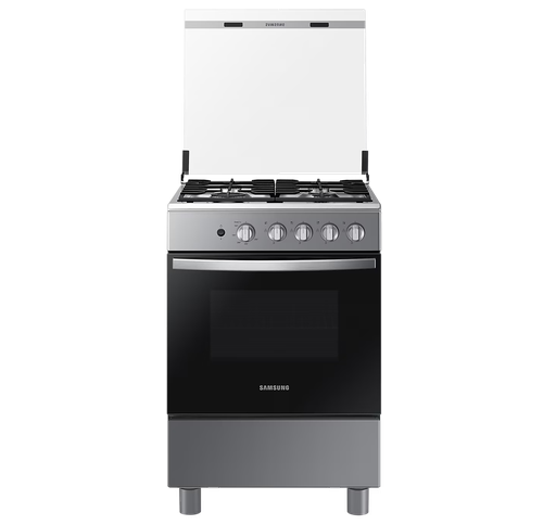 Cocina A Gas Samsung 60 Cm Quemador Rapido Y Tapa De Vidrio Plateado