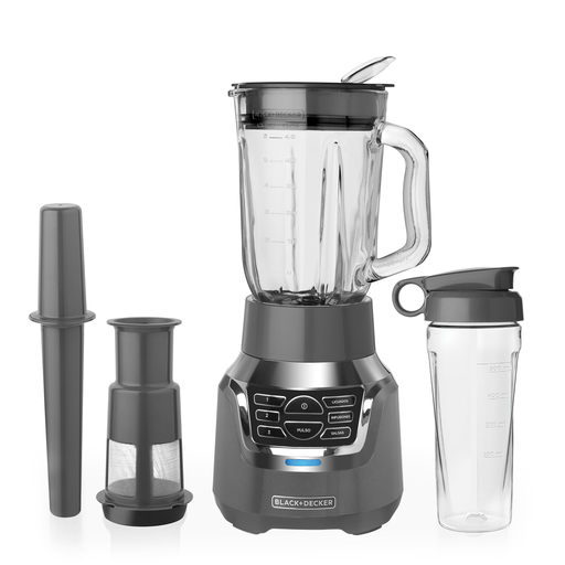 Licuadora Black+Decker 3 en 1 1.4 Lts 3 Vel Funcion De Pulso Con Infusor Vaso De Vidrio 900W Gris
