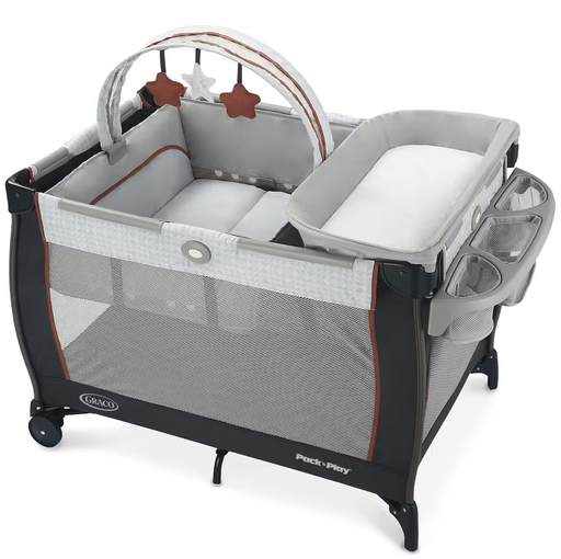 Corral Graco Pack N Play Con Moises Extraible Plegable Cambiador De Pañales Patas Y Ruedas Gris Y Marron