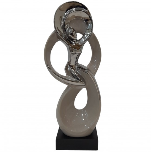 Figura Pareja Abstracta Essencials 44 Cm Plateado Y Beige