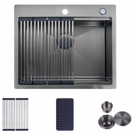 Fregadero Gasco Lugano Bs 61 Cm 1 Tina Bajo/Sobre Tope Con Acc Acero Negro