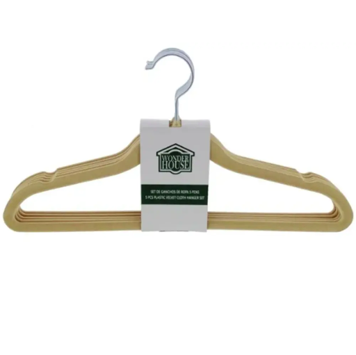 Ganchos Para Ropa Wonder House 5 Pzas De Terciopelo Beige