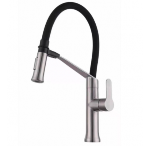 Griferia Gasco Monomando Manguera Extraible Cuello Giratorio Acero Y Negro