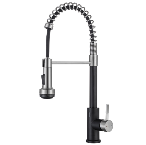 Griferia Gasco Monomando Manguera Extraible Cuello Griratorio Con Sensor Infrarrojo Acero Y Negro