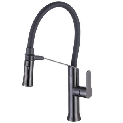 Grifo Gasco Monomando Manguera Extraible Cuello Giratorio Acero Negro